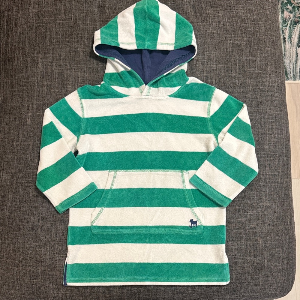 Mini Boden Terry Cloth Hoodie Green White Stripe Beach Pullover 4-5Y